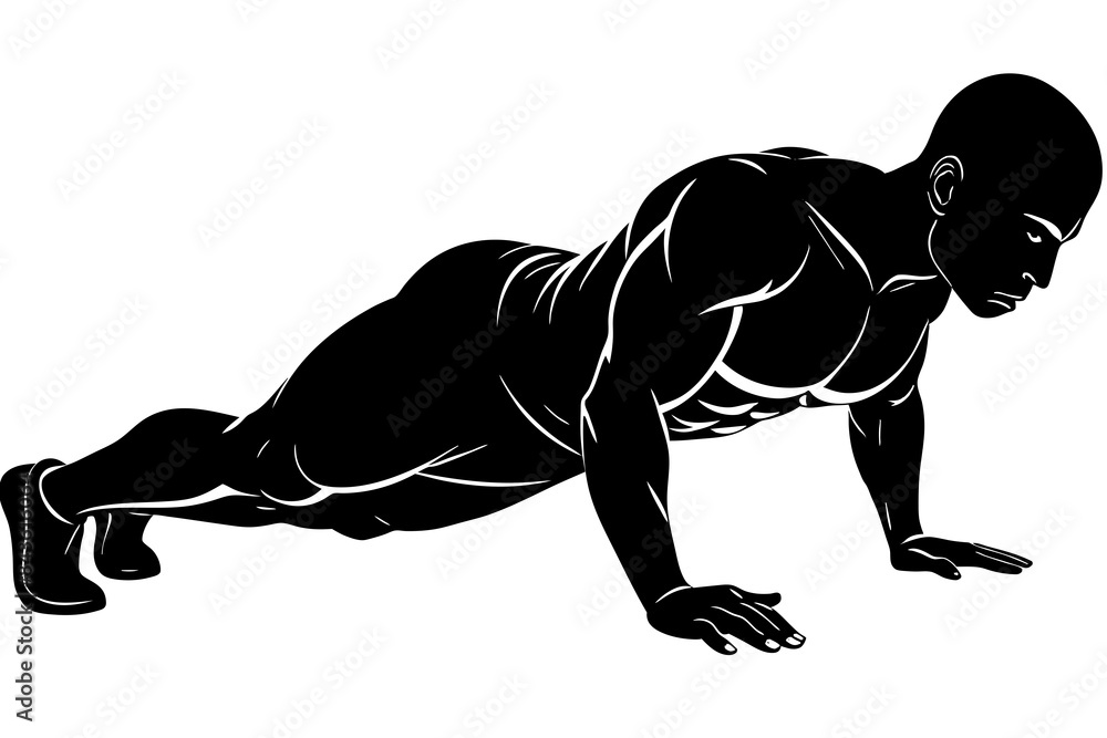 Side view of a bodybuilder performing a push-up on the ground vector illustratio Side view of a bodybuilder performing a push-up on the ground vector illustratio