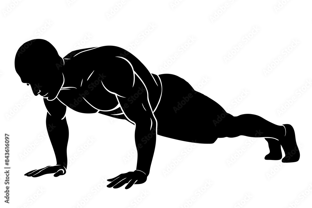 Side view of a bodybuilder performing a push-up on the ground vector illustratio Side view of a bodybuilder performing a push-up on the ground vector illustratio