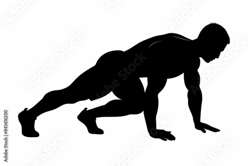 Side view of a bodybuilder performing a push-up on the ground vector illustratio