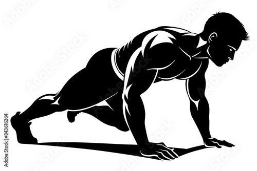 Side view of a bodybuilder performing a push-up on the ground vector illustratio