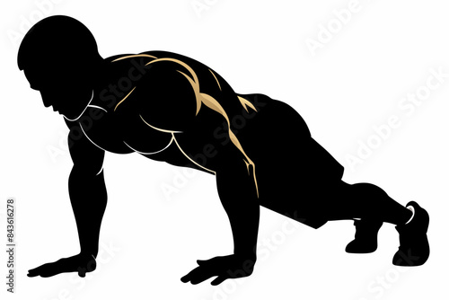 Side view of a bodybuilder performing a push-up on the ground vector illustratio