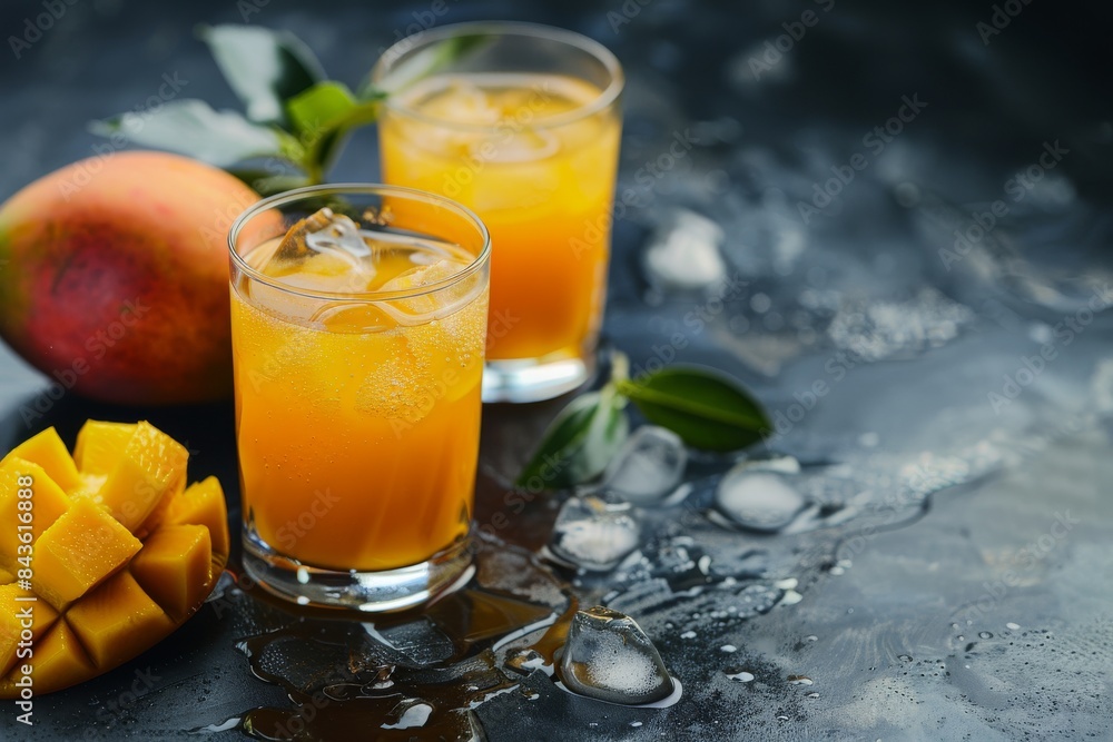 Mango Juice with Ice and Fresh Mango Slices Mango Juice with Ice and Fresh Mango Slices