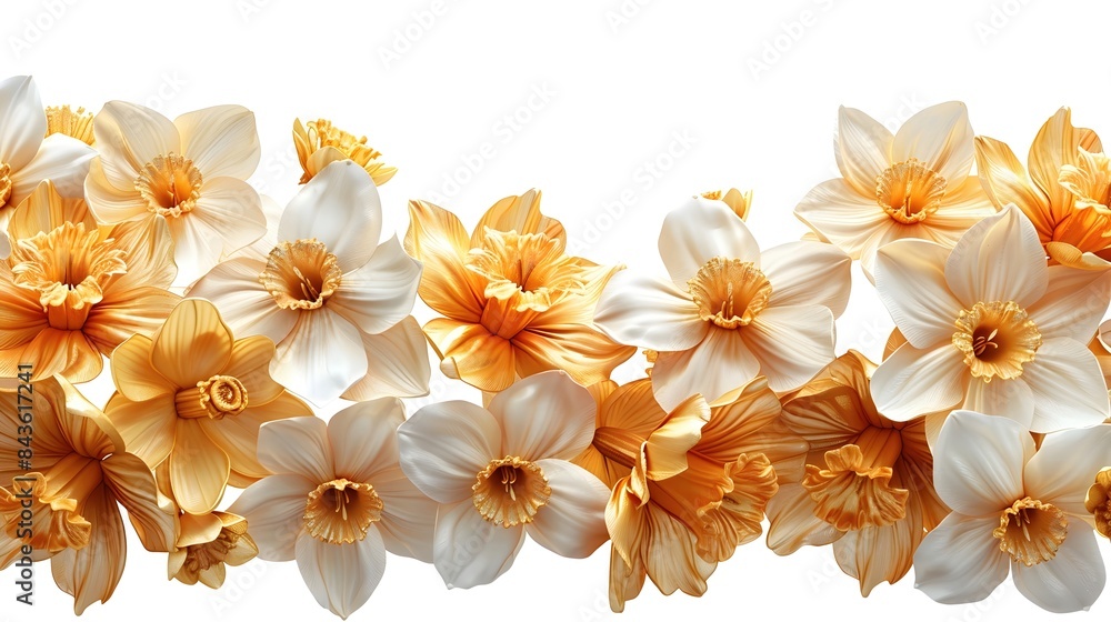 Vibrant Daffodil Floral Border with Delicate Golden Petals in Botanical Style Vibrant Daffodil Floral Border with Delicate Golden Petals in Botanical Style