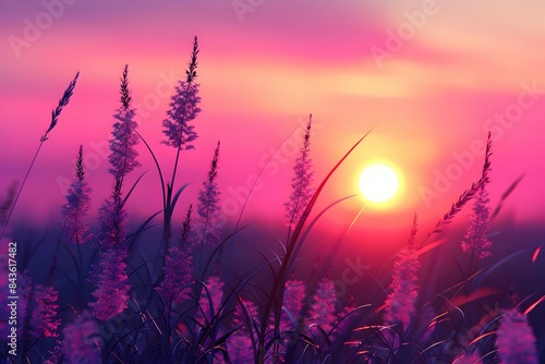 Wallpaper Mural Vibrant Sunset Silhouettes in a Pastoral Landscape - Tranquil Digital with Rich Saturated Hues Torontodigital.ca