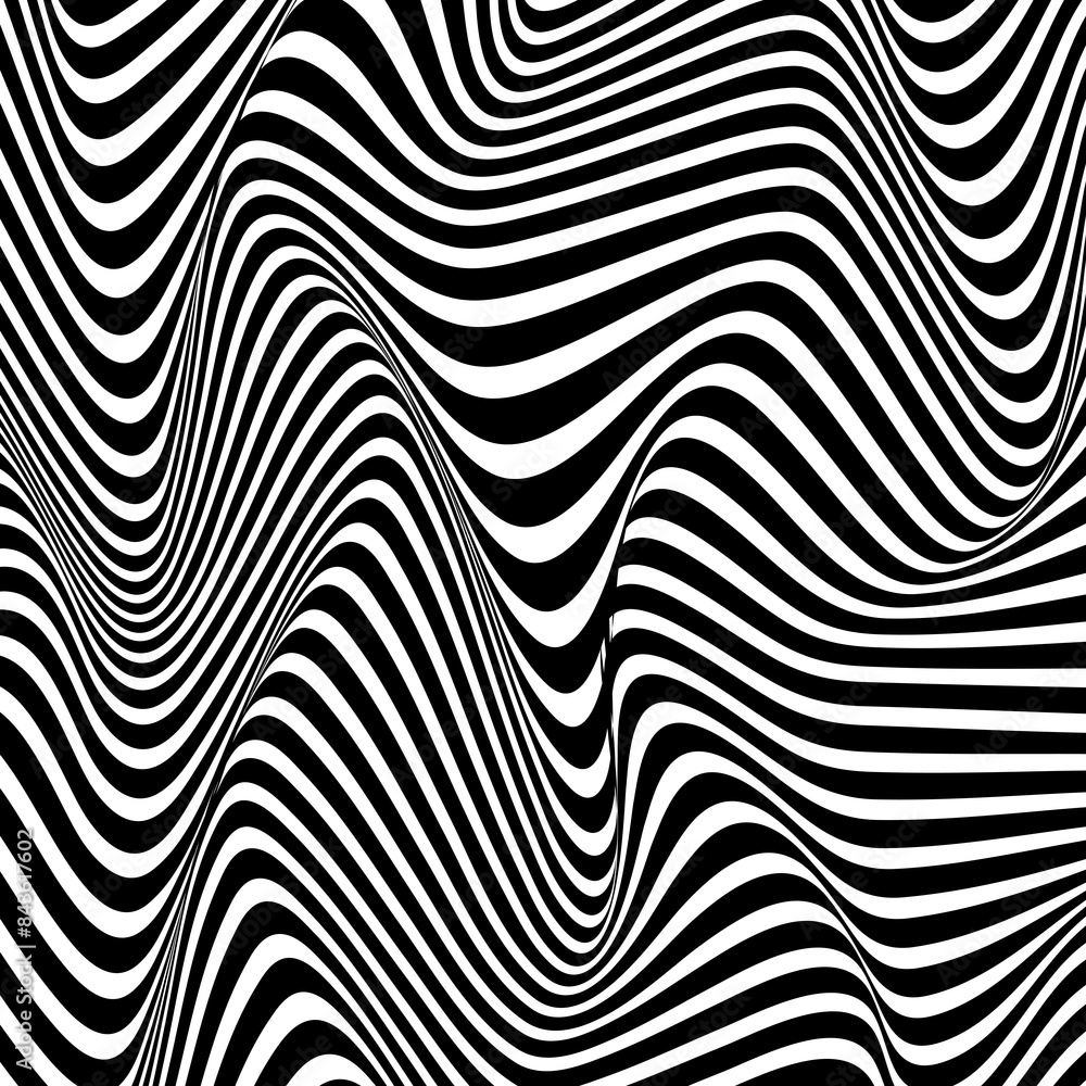 Seamless pattern. Op art monochrome wave. Stripe lines. Optical illusion distorted wave. Seamless pattern. Op art monochrome wave. Stripe lines. Optical illusion distorted wave.
