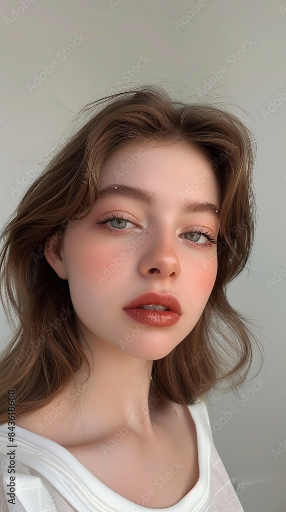 girl with natural makeup on a white background. girl with natural makeup on a white background.