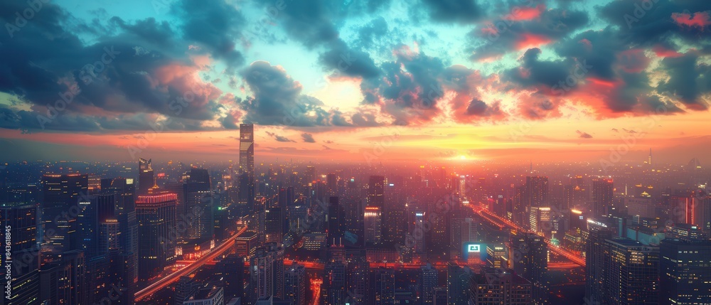 photo of an urban skyline at sunset with beautiful sky colors and sharp details photo of an urban skyline at sunset with beautiful sky colors and sharp details
