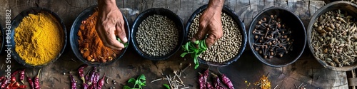 man preparing spices and medicinal herbs.