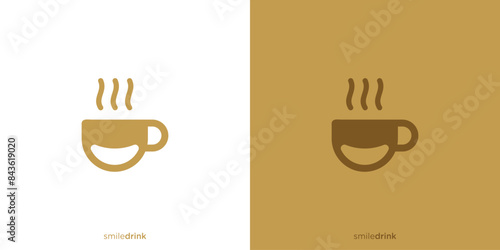 Smile Drink Logo Designs. Happy Drink with Abstract Smile in Mug or Cup Logo, Icon, Symbol, Vector, Design Template.