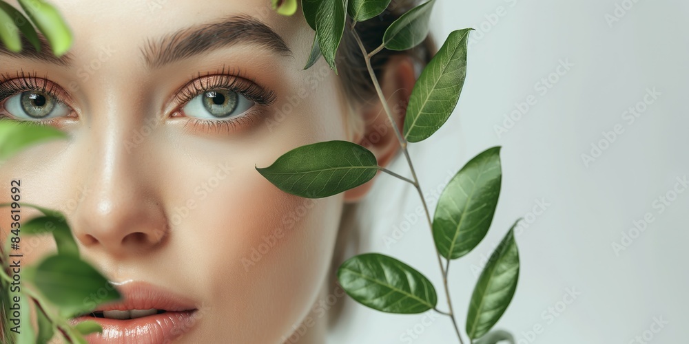 A sensual woman enjoys wellness with herbal skincare, radiating natural beauty. A sensual woman enjoys wellness with herbal skincare, radiating natural beauty.