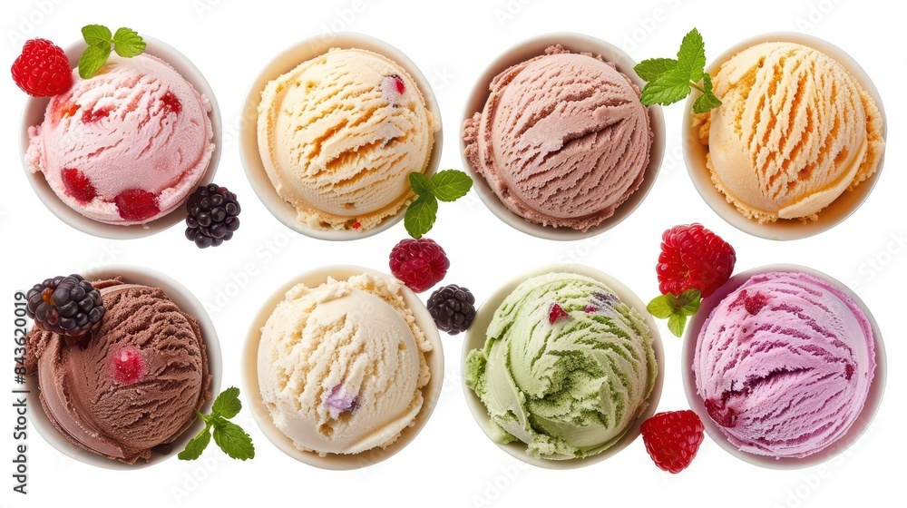 delicious scoops of ice cream in various flavors food cutout delicious scoops of ice cream in various flavors food cutout