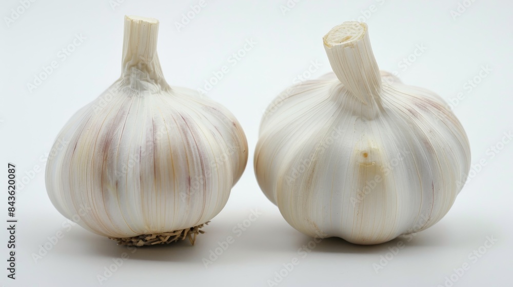 Obraz premium Two Garlic Bulbs On White Background