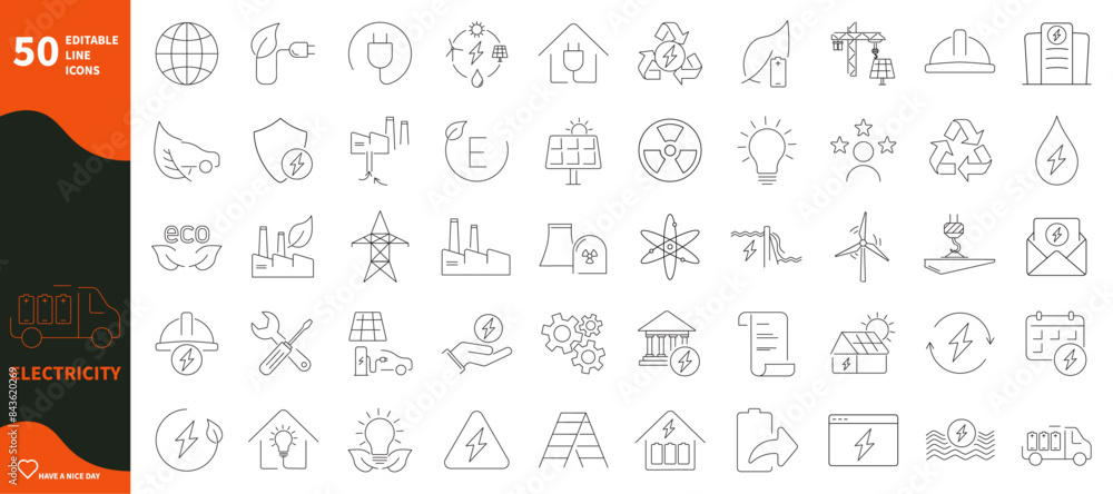 Electricity icon. Set of icons for power sources, construction, renewable energy, power plants,... Electricity icon. Set of icons for power sources, construction, renewable energy, power plants,...