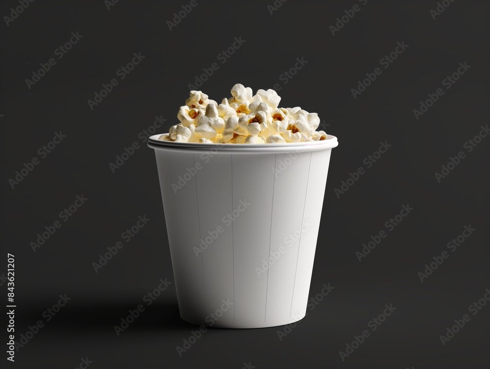Blank white popcorn bucket mockup on black surface Blank white popcorn bucket mockup on black surface