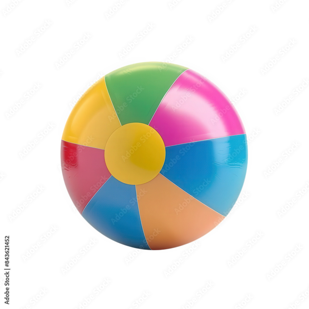 3D Rendering of a Slightly Deflated, Glossy, Multicolored Beach Ball with Transparent Background and Playful Summery Cartoon Style 3D Rendering of a Slightly Deflated, Glossy, Multicolored Beach Ball with Transparent Background and Playful Summery Cartoon Style