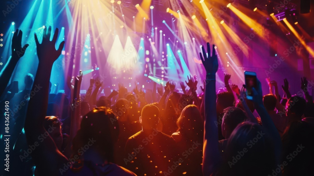 custom made wallpaper toronto digitalenergetic crowd dancing at nightclub colorful lights illuminating dj festival party atmosphere