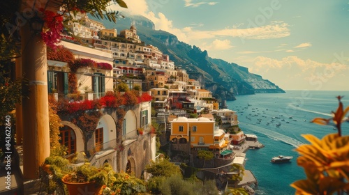 Timeless beauty of Positano, the renowned Italian resort town, on a sunny summer day