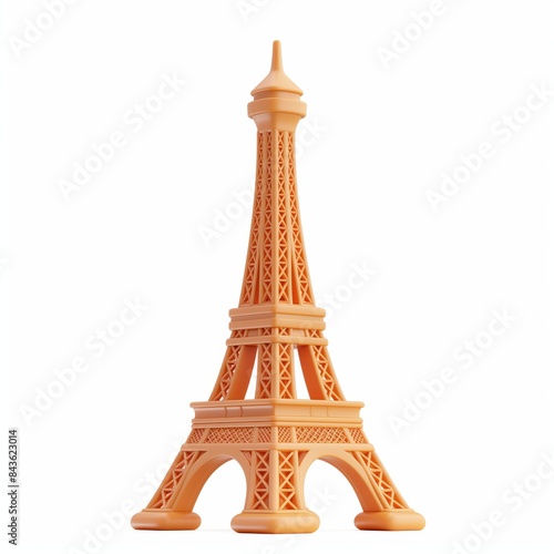 Cute Eiffel Tower Cartoon Clay Illustration, 3D Icon, Isolated on white background