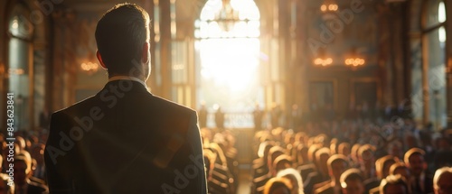 A politician making a speech with a large audience, 8k uhd photo
