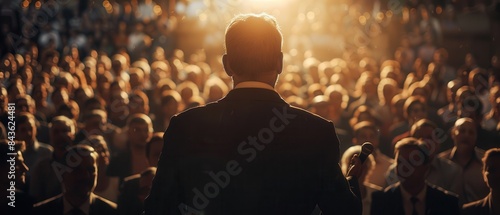 A politician speaking with conviction to a crowd of supporters, 8k uhd © Starkreal