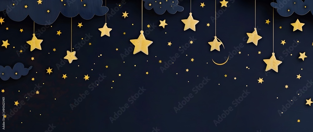 Elegant Papercraft Starry Night Sky with Shooting Comets on Dark Backdrop
