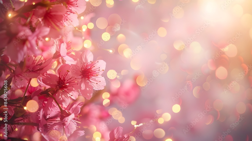 Enchanted Cherry Blossom Garden with Fairy Lights and Captivating Bokeh Border Enchanted Cherry Blossom Garden with Fairy Lights and Captivating Bokeh Border