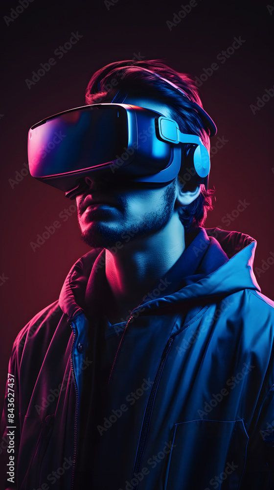 Man in Virtual Reality Headset Experiencing Digital World Man in Virtual Reality Headset Experiencing Digital World