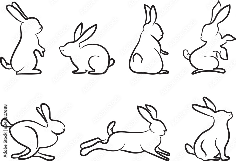 Full pack of sitting, running and jumping rabbit icons, Full collection ...