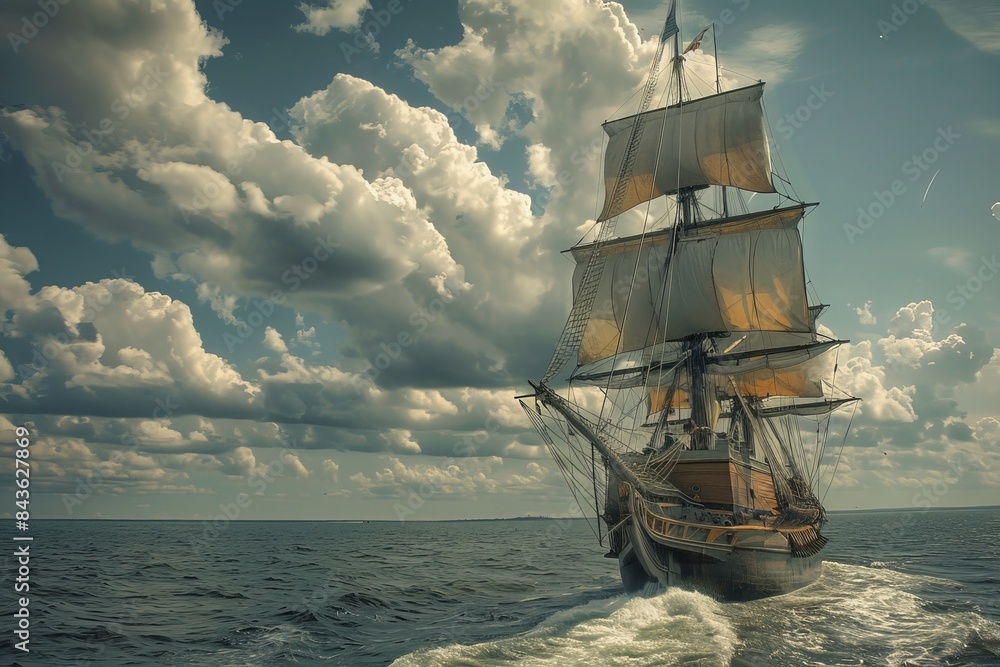 Fototapeta premium Historic Sailing Ship on Open Sea