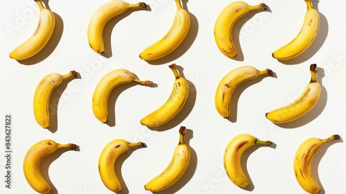 Bananas arranged separately on a white background