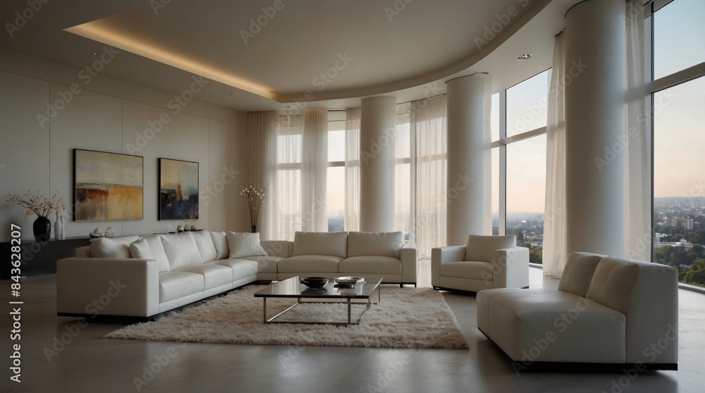 Fototapeta premium minimalist modern living room inspired by the geometric precision