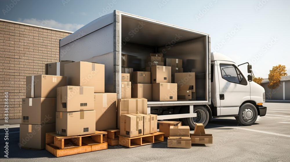 truck filled with boxes, moving or delivering cargo truck filled with boxes, moving or delivering cargo