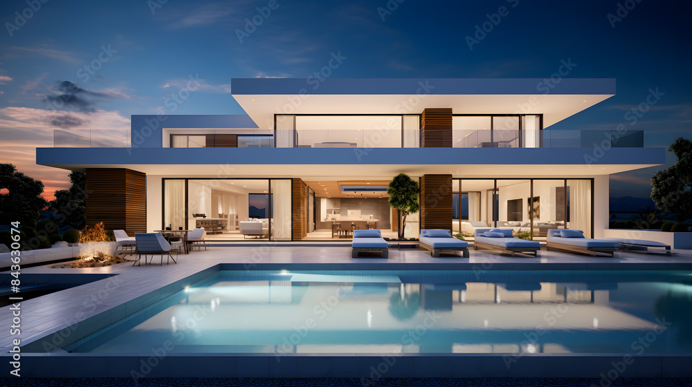 Fototapeta premium Luxury Home with Infinity Pool at Sunset