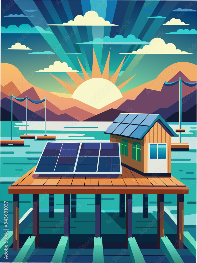 Fototapeta premium Solar panels on a boat dock