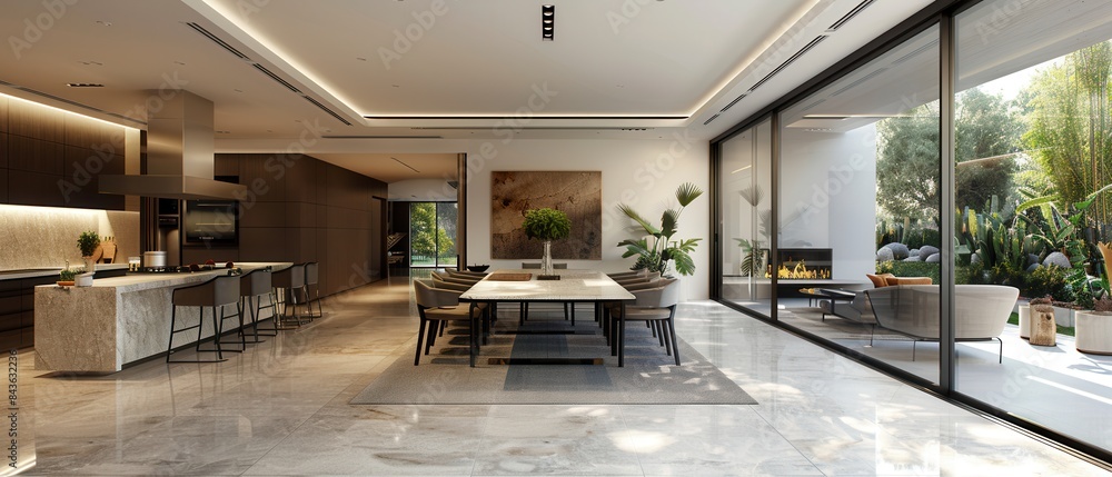 Contemporary dining area with sharpedged furniture and minimalist design Contemporary dining area with sharpedged furniture and minimalist design