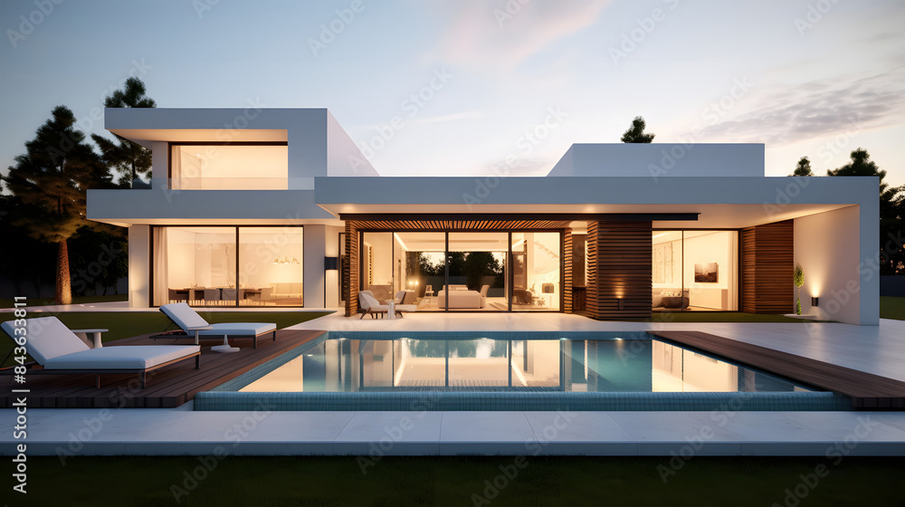 Contemporary House with Pool and Evening Ambiance Contemporary House with Pool and Evening Ambiance