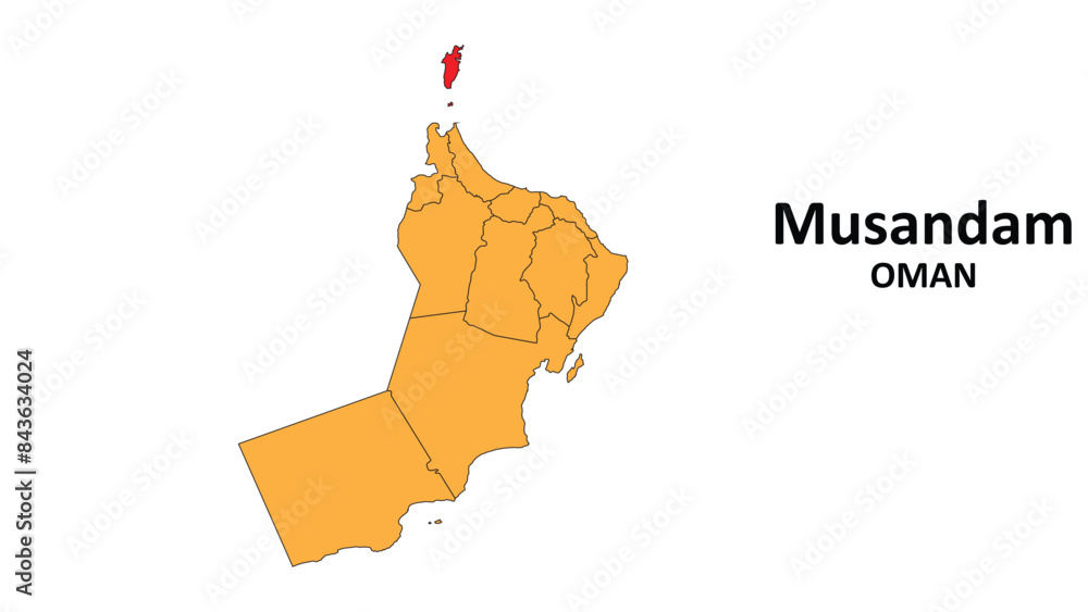 Musandam Map in Oman. Vector Map of Oman. Regions map of Oman. Stock ...