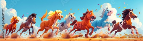 Whimsical Cartoon Animals Racing on Track with Cheerful Fans in Stands