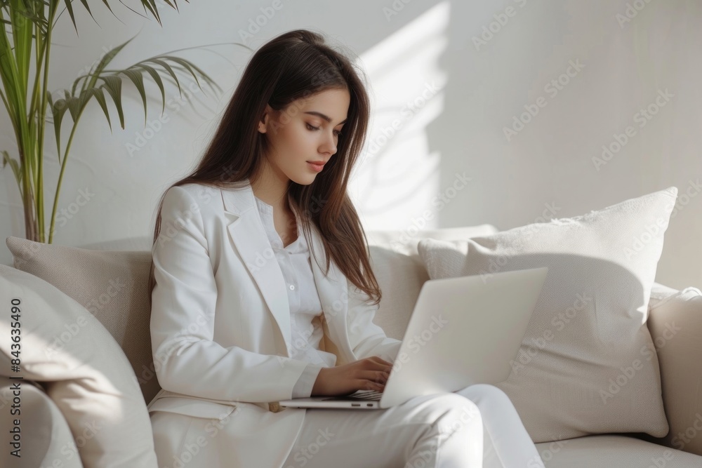 Young businesswoman laptop furniture computer. Young businesswoman laptop furniture computer.
