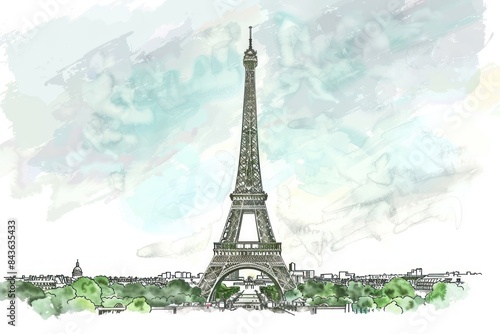 Wallpaper Mural Eiffel tower in style pen sketch city art. Torontodigital.ca