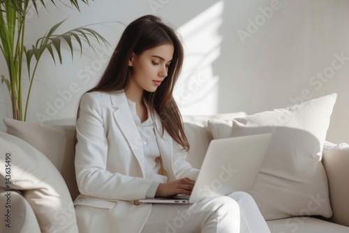 Young businesswoman laptop furniture computer.