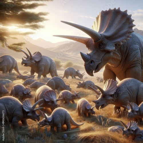 4K visualization of Triceratops herd dynamics photo