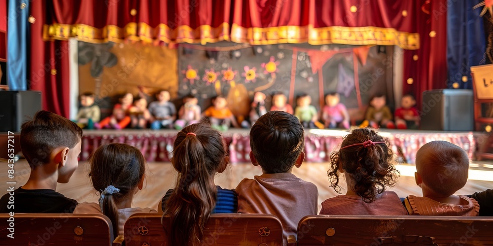 Children Enjoying a Lively Play in a Cozy Theater Setting Children Enjoying a Lively Play in a Cozy Theater Setting