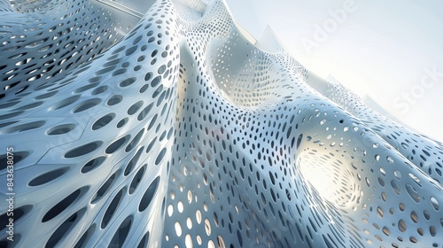 The buildings exterior is made up of a lattice of 3Dprinted graphene panels giving it a lightweight and ultradurable design that is a hallmark of futuristic construction.