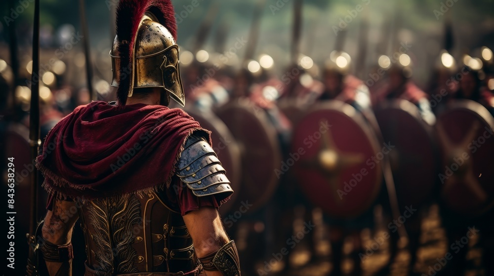 Back view of Roman centurion with roman soldiers army Back view of Roman centurion with roman soldiers army