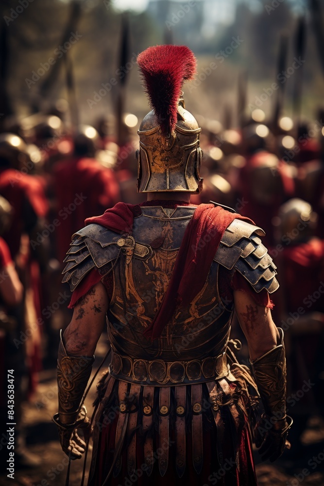Back view of Roman centurion with roman soldiers army Back view of Roman centurion with roman soldiers army