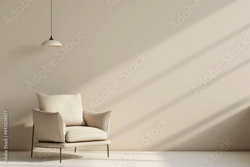 modern living room with chair, Minimalist interior with a stylish armchair, embodying Scandinavian design principles