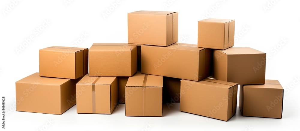 An isolated group of cardboard boxes on a white background with a clipping path for easy removal of the background. Copyspace image An isolated group of cardboard boxes on a white background with a clipping path for easy removal of the background. Copyspace image