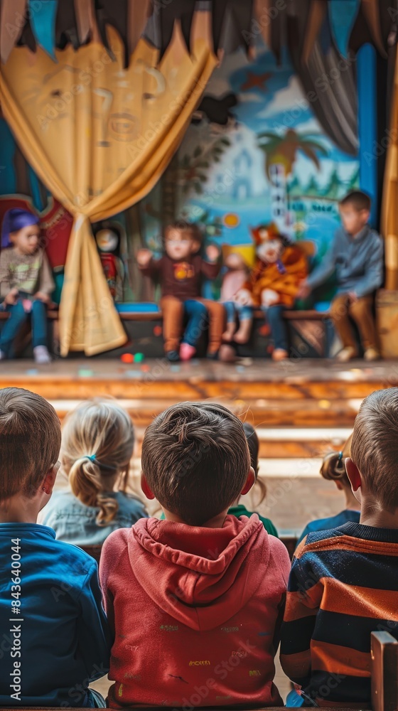 Children Enjoying a Lively Play in a Cozy Theater Setting Children Enjoying a Lively Play in a Cozy Theater Setting