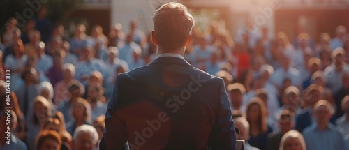Politician addressing supporters during a campaign event, 8k uhd